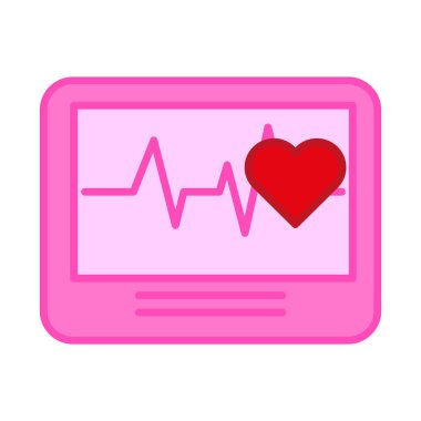 Kalp atışı monitörü ekranı. Kırmızı kalp şeklinde. Pembe tıbbi ekran. Vektör sağlık sembolü. EPS 10.