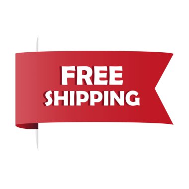 Bedava nakliye kurdelesi. Teslimat pankartı. Vektör kırmızı etiketi. Promosyon etiketi şeklinde. EPS 10.