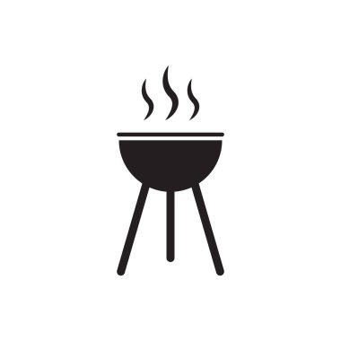 Barbekü ikonu. Sıcak buhar yükseliyor. Mangal partisi sembolü. Vektör piknik şekli. EPS 10.