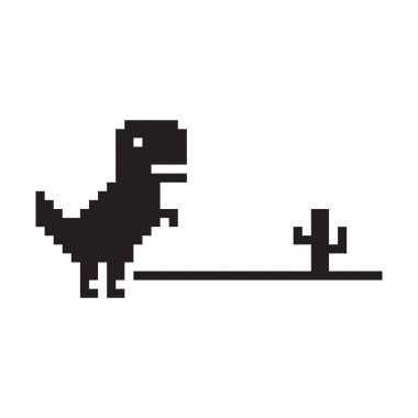 Piksel dinozor simgesi. Retro dino sembolü. Siyah vektör grafiği. Oyun pikseli yaratık. EPS 10.