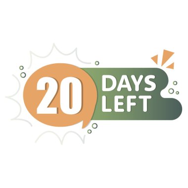 20 gün geri sayım. Yeşil turuncu kontrast. Metin numarası 20. Vektör hatırlatıcı etiketi. EPS 10.