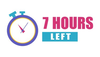 Zamanlayıcı geri sayım simgesi. Yedi saat gösterildi. Saat görüntüsünü hatırlat. Vektör alarmı. EPS 10.