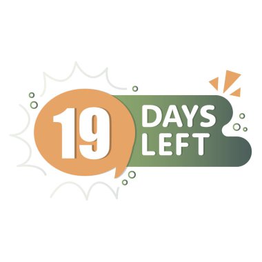 Geri sayım etiket simgesi. 19 numara dikkat çekiyor. On dokuz gün kaldı. Vektör olayı anımsatıcı. EPS 10.