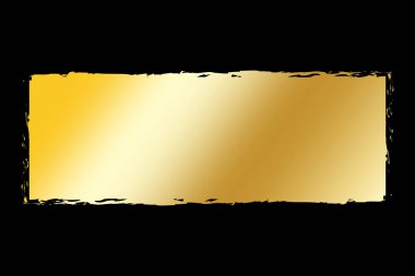 Altın çerçeve simgesi. Sıkıntılı kenar dikdörtgeni. Siyah üzerine vektör şekli. Parlak desenli arka plan. EPS 10.