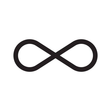 Sonsuzluk sembolü simgesi. Sonsuz siyah şekil. Minimum kıvrımlı döngü. Vektör zamansız element. EPS 10.