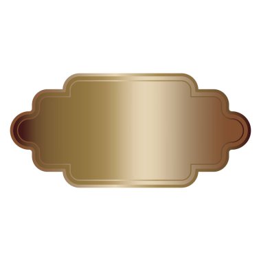 Altın çerçeve etiketi. Metalik vektör şekli. Klasik kahverengi etiket. Eğri klasik amblem. EPS 10.