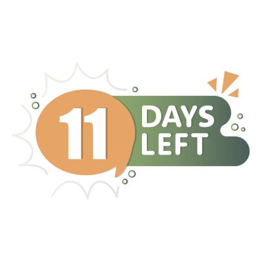 11 gün etiketli. Geri sayım yeşil şekilli. Konuşma balonu numarası. Vektör olay rozeti. EPS 10.