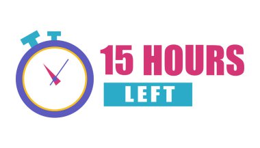 Kronometre saat simgesi. Geri sayım 15 saat. 15 saat kaldı. Vektör zamanlayıcı çizimi. EPS 10.