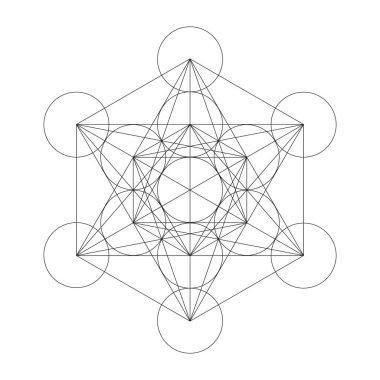 Geometrik küp deseni. Kutsal geometri tasarımı. Doğrusal vektör yapısı. Soyut çokyüzlü şekil. EPS 10.
