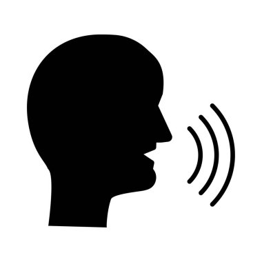 Konuşma profili simgesi. Ses dalgası sembolü. Konuşan baş silueti. Vektör iletişim işareti. EPS 10.