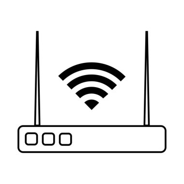 Wi-Fi yönlendirici simgesi. Kablosuz ağ aygıtı. Sinyal yayın sembolü. Vektör internet modemi. EPS 10.