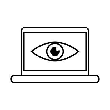 Laptop gizlilik kavramı. Gözetleme sembolü. Teknoloji Vektörü izleniyor. Siber güvenlik ikonu. EPS 10.