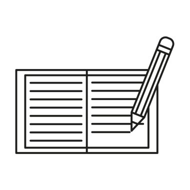 Kalem yazma replikleri. Açık kitap illüstrasyonu. Eğitim Vektörü konsepti. Akademik öğrenme sembolü. EPS 10.