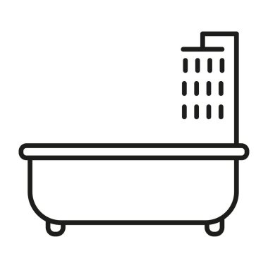 Küvet ikonu. Banyo duş sembolü. Su püskürtme vektörü. Hijyen yıkama illüstrasyonu. EPS 10.