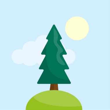 Kozalaklı çam ağacı. Yeşil orman illüstrasyonu. Yeşillik vektörü. Uzun çam manzarası. EPS 10.