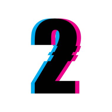 İki numaralı tipografi. Arıza sanat çarpıtması. Dijital gürültü vektörü. Siber ekran hatası. EPS 10.