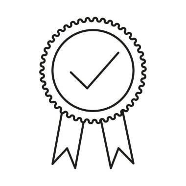 Ödül kurdele ikonu. İşaretli madalya sembolü. Başarı çizimi. Vektör kalitesi. EPS 10.