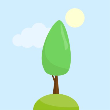 Uzun yeşil ağaç. Organik bitki sembolü. Orman elementi. Düz doğa manzarası. EPS 10.