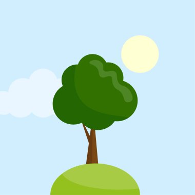 Yeşil yapraklı ağaç. Yaz sezonu illüstrasyonu. Vektör doğa manzarası. Açık hava sahnesi. EPS 10.