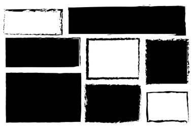 Grunge dikdörtgen çizimi. Soyut siyah şekiller. Sert fırça darbeleri. Vektör çerçeve tasarımı. EPS 10.