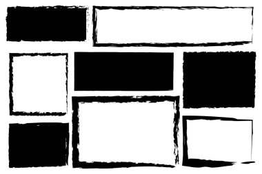Grunge çerçeve seti. Sert siyah sınırlar. Soyut dikdörtgen şekiller. Vektör sanatsal illüstrasyon. EPS 10.