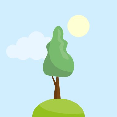 Yeşilli yeşil ağaç. Basit doğa illüstrasyonu. Vektör parkı sembolü. Açık hava bitki sahnesi. EPS 10.