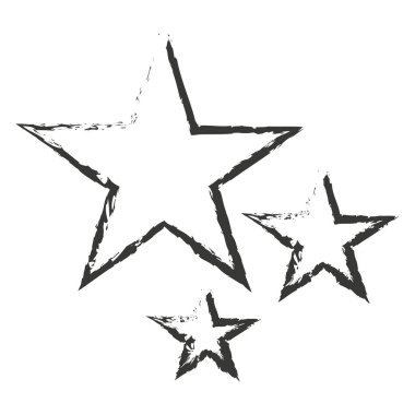 Grunge yıldızlarının amblemi. Sketchy dekorasyon sembolü. Kirli retro tasarım. Vektör çizimi. EPS 10.