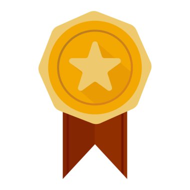 Altın madalya ikonu. Yıldız ödüllü kurdele. Yarışma ödülü sembolü. Mükemmel amblem taşıyıcı. EPS 10.