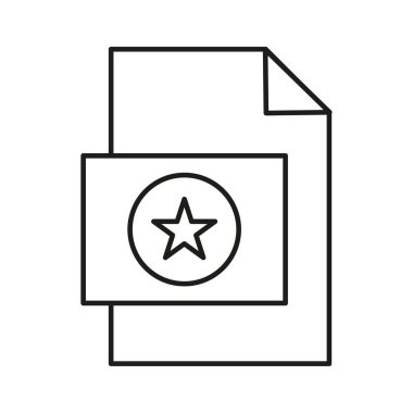 Dosya belgesi simgesi. Favori yıldız sembolü. Önemli veri işareti. Vektör grafik amblemi. EPS 10.