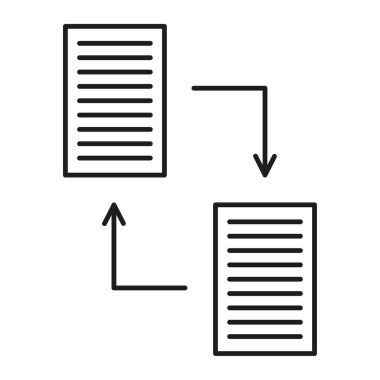 Belgeler transfer değiş tokuşu. Vektör dosya iletişimi. İki yönlü işlem. Çalışma akışı grafik sembolü. EPS 10.
