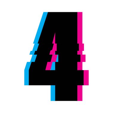 Dört numaralı tipografi. Arıza sanat çarpıtması. Dijital gürültü vektörü. Siber ekran hatası. EPS 10.