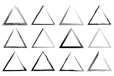 Vektör grunge üçgenleri. El çizimi şekiller. Fırça darbeleri. Sert geometrik çizimler. EPS 10.