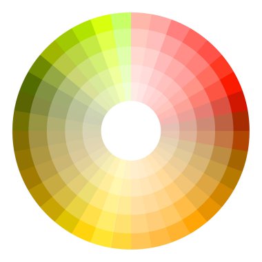 Sıcak renk spektrumu çizimi. Sarı turuncu egemenlik. Dairesel kroma vektör rehberi. Gradyan ton paleti. EPS 10.