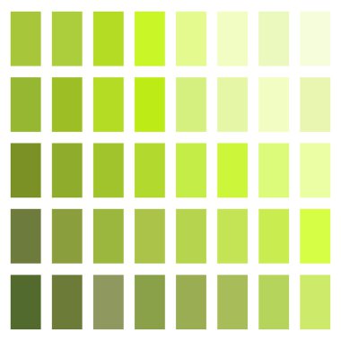 Limon yeşili palet. Sarı renkli kareler. Tonal vektör spektrumu. Çizelge örneği koleksiyonu. EPS 10.