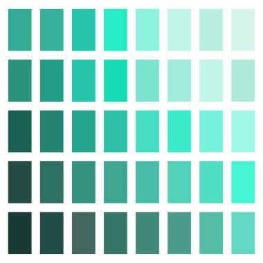 Teal renk paleti. Mavi yeşil kareler. Tonal vektör spektrumu. Çizelge örneği koleksiyonu. EPS 10.
