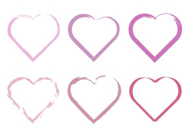 Elle çizilmiş kalpler. Aşk sembolü çiz. Pembe çizgi vektör görüntüsü. Sanatsal taslak seti. EPS 10.
