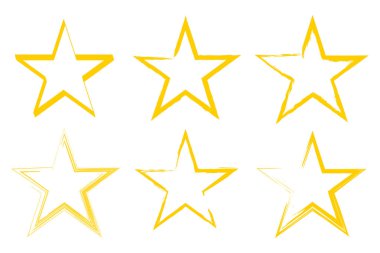 El çizimi yıldızlar. Altın karalama şekli. Beş nokta vektör sembolü. Parlak tatil süsü. EPS 10.