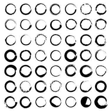 El çizimi daireler. Düz olmayan yuvarlak formlar. Sanatsal mürekkep darbeleri. Vektör karalama elementi. EPS 10.