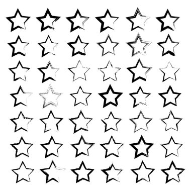 Beyaz yıldızlar belirlendi. Sert el çizilmiş yıldız. Skeç tarzı şekil. Kutlama elementi. EPS 10.