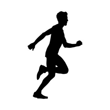 Silhouettes of male marathon runners sprinting, vector illustration showcasing endurance, speed, and athletic competition.