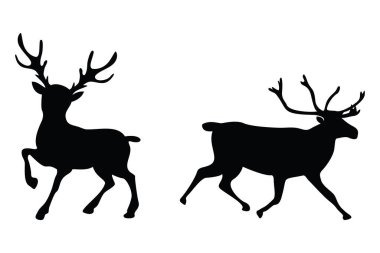 Üç Geyik Vektörü Silueti Paketi Beyaz Arkaplanda İzole Edildi