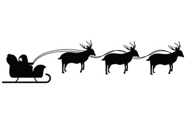 Noel Baba kızağa biniyor Ren Geyiği Tatili Çizim Tasarımı