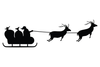 Hediye ve Ren Geyiği Torbalı Vektör Çizgi Filmi Kızağı Noel Baba Tatil Taşımacılığı