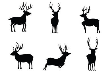 Geyik Silüeti Vektör Simgesi Çeşitli Pozlar Yılbaşı Geyiği Simgeleri Ayarladı