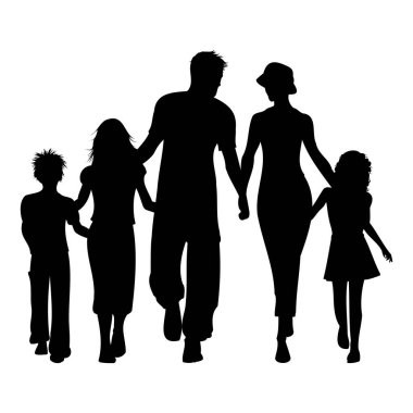 Bir Aile Elinin Silueti ve Yürüyen Neşeli Vektör İllüzyonu