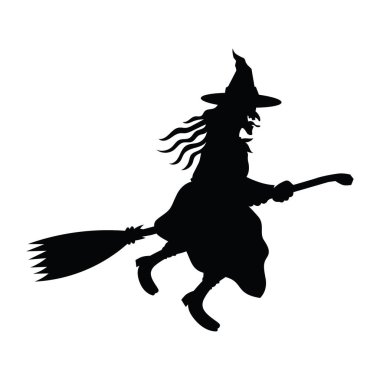 Süpürgedeki Cadı Uçan Siluet Cadılar Bayramı Tasarımı İçin Mükemmel