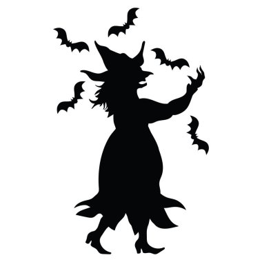 Cadı Biniciliği Süpürgesi Cadılar Bayramı Siluet Vektörü İllüstrasyonu