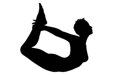 Yoga Peaceful Warrior ve amuda kalkan Scorpion Poose. Asana 'yı çalıştıran adam. Beyaz Arkaplanda Vektör Silueti ResmiComment