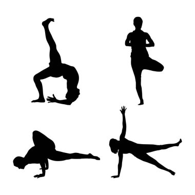 Çeşitli Yoga Pozisyonlarında Bir Kadının Siyah Silüeti.