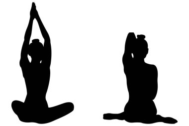 Siyah Siluet Kolajı Yoga Yapan Kadınlar, Beyaz Arkaplanda İzole Edilmiş